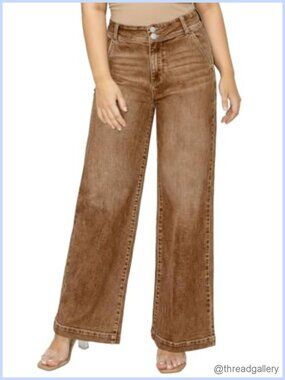 Plus Size High Waist Wide Leg Jeans Tummy Control Stretch Denim Pants